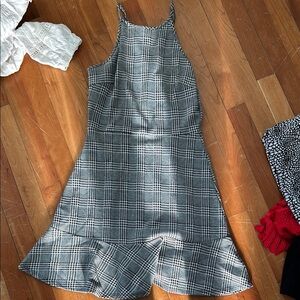 Plaid Black and White Aqua Halter Peplum Dress